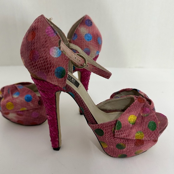 Dolce by Mojo Moxy Pink Polka Dot Snakeskin Bow Heels Y2K Size 7.5M SEE NOTE - Picture 6 of 16
